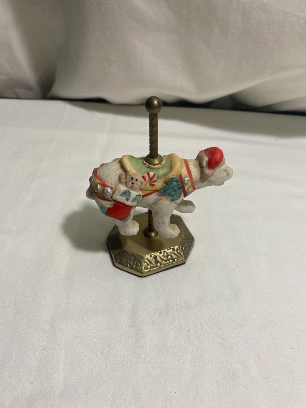 Vintage Polar Bear Christmas Figurine Solid Brass Base Mini Carousel Holiday Dec